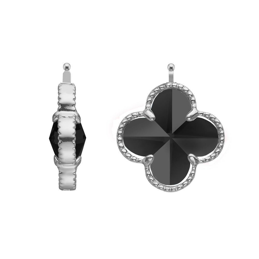 Glas facet Kleeblatt groß - rh/Silber